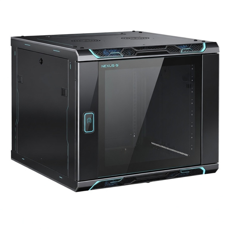 NEXUS 9U Wall Mount Network Data Cabinet 600x450mm with Fan & PDU | Detroit Technologies
